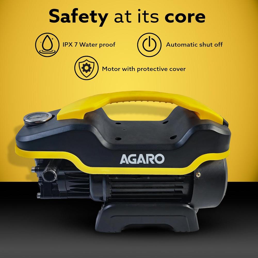 AGARO Galaxy High Pressure Washer, Car Washer, 1900 Watts Motor, 130 Bars, 7L/Min Flow Rate, 8 Meters Outlet Hose, Portable, Car, Bike & Home Cleaning Purpose, Yellow & Black 34156