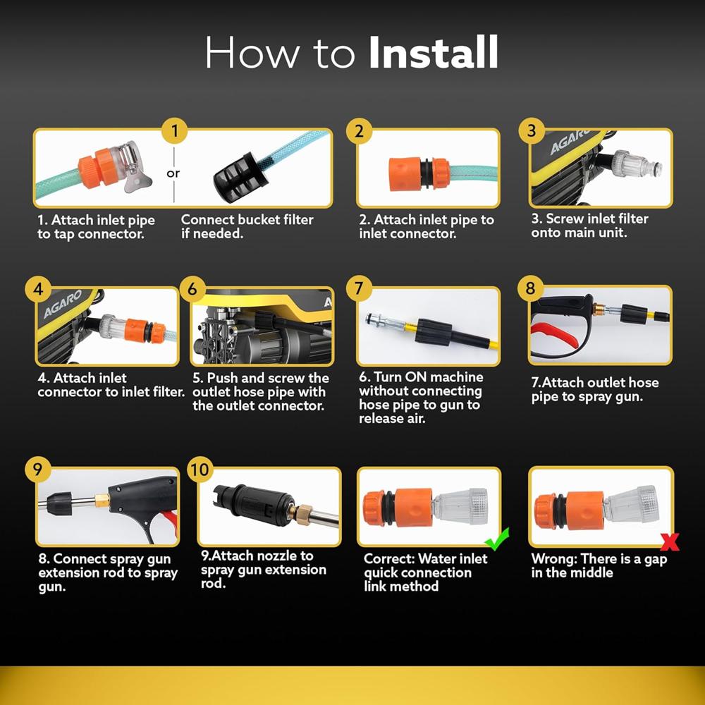 AGARO Galaxy High Pressure Washer, Car Washer, 1900 Watts Motor, 130 Bars, 7L/Min Flow Rate, 8 Meters Outlet Hose, Portable, Car, Bike & Home Cleaning Purpose, Yellow & Black 34156