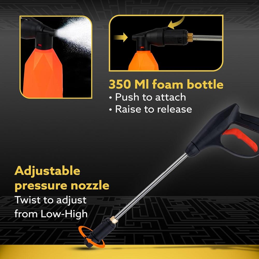 AGARO Galaxy High Pressure Washer, Car Washer, 1900 Watts Motor, 130 Bars, 7L/Min Flow Rate, 8 Meters Outlet Hose, Portable, Car, Bike & Home Cleaning Purpose, Yellow & Black 34156