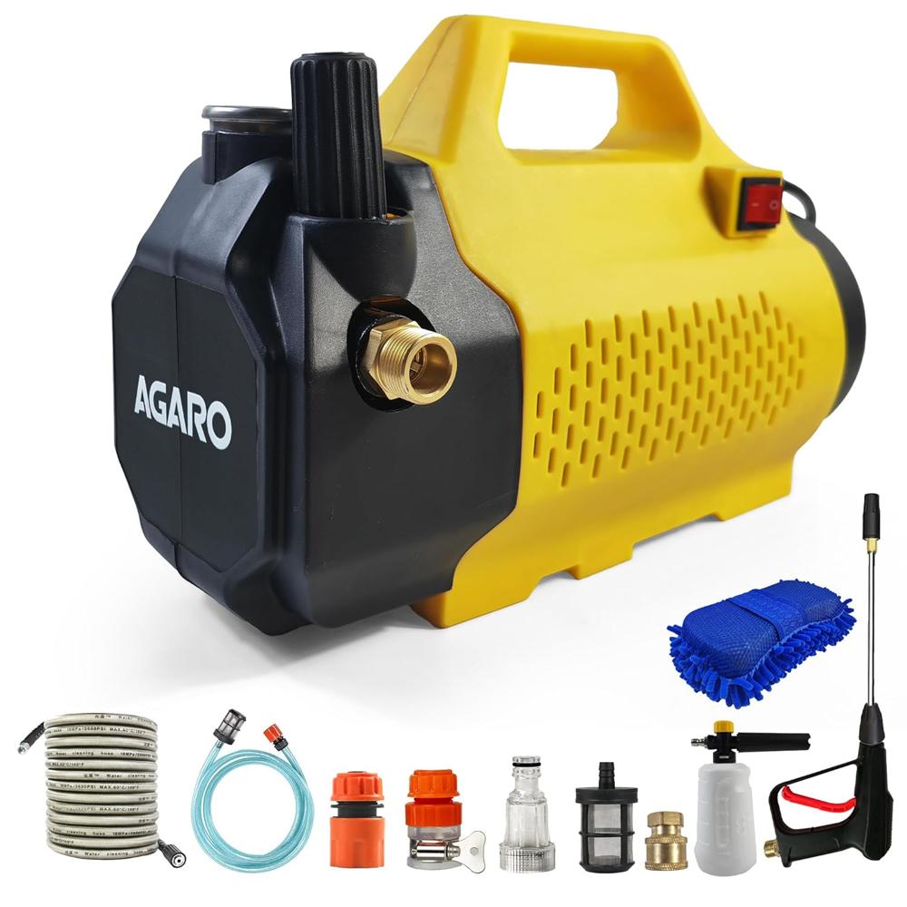 AGARO Elite High Pressure Washer, 2400 Watts, 240 Bars, 10L/Min Flow Rate, 10 Meters Outlet Hose, for Car,Bike and Home Cleaning Purpose,Yellow & Black 34157