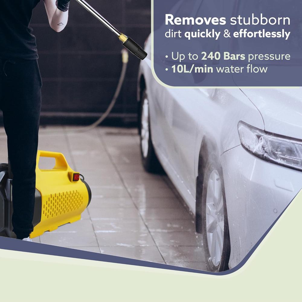AGARO Elite High Pressure Washer, 2400 Watts, 240 Bars, 10L/Min Flow Rate, 10 Meters Outlet Hose, for Car,Bike and Home Cleaning Purpose,Yellow & Black 34157