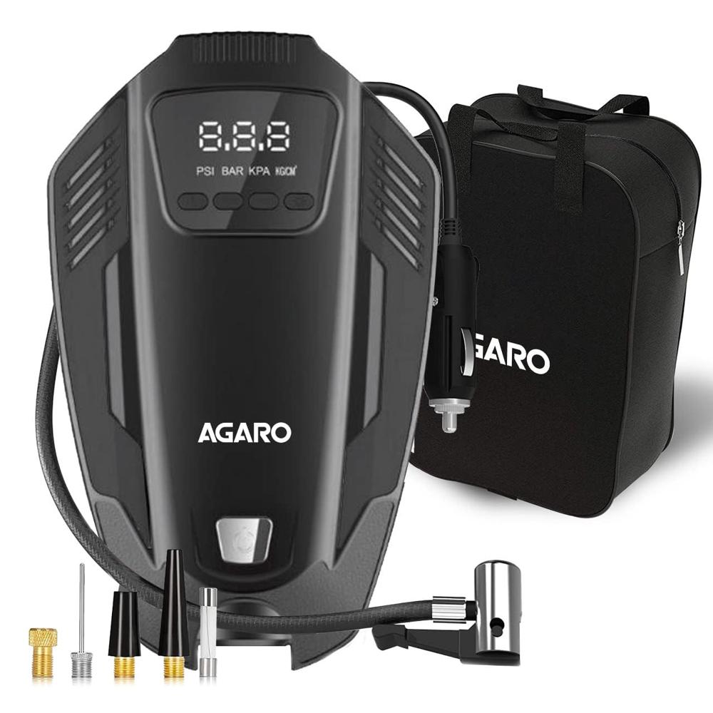 AGARO Primo High Power Digital Tyre Inflator for Car, Air Inflator Car Accessories, 120 Watt Air Pump with 12V Plug, Upto 150 Psi, Emergency LED Light, Compact & Portable Air Compressor 33626