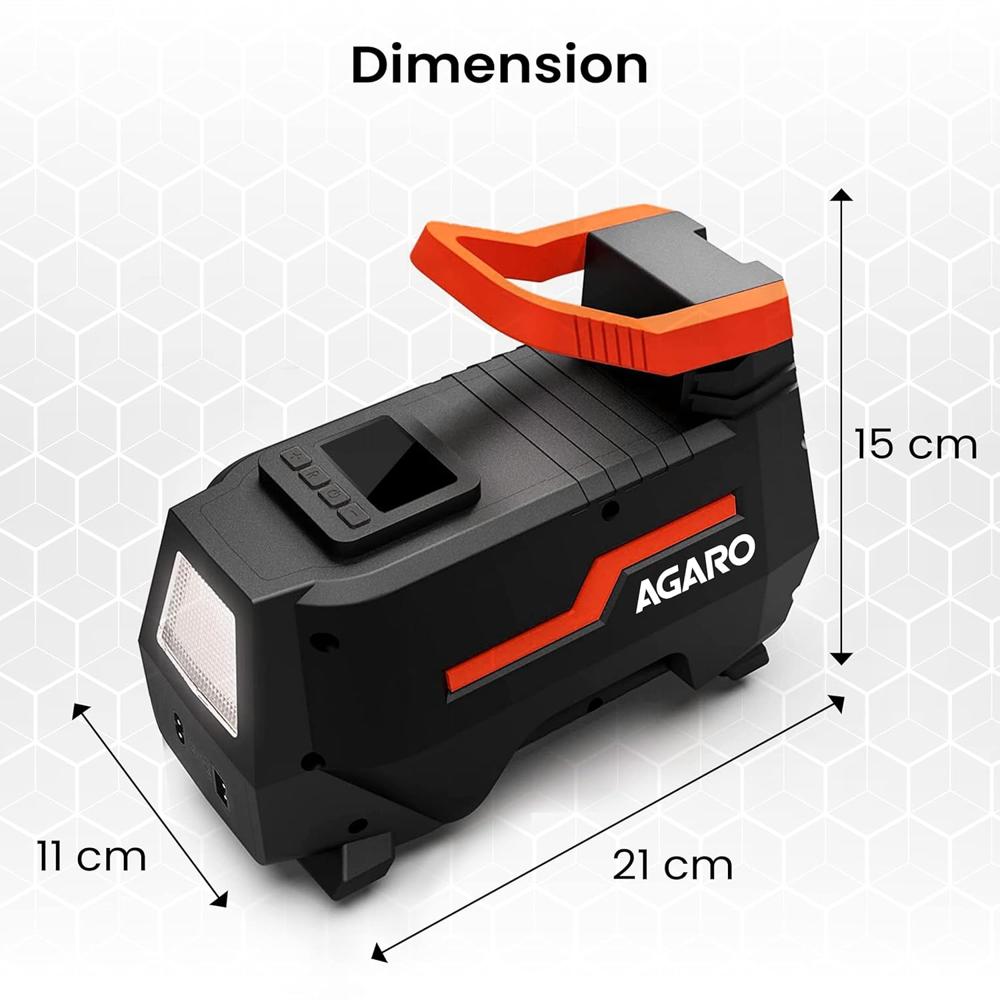 AGARO Digital Portable Tyre Inflator/Pressure Gauge, 12V DC/230V AC for Home and Car, Upto 150 PSI, LED Light, Digital Display, for Bike, Bicycles and Other Inflatables TI2157, Black  33720