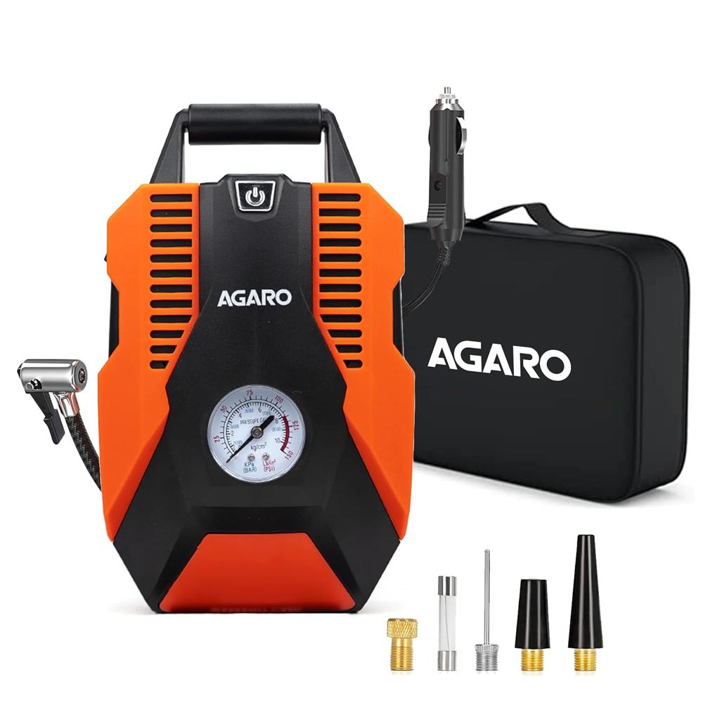 AGARO TI2147 Analog Tyre Inflator/Compressor Pump, Portable, 12V DC, up to 150 PSI, LED Light,Carry Case, for Car, Bike, Bicycles, Air Boat and Other Inflatables  33745