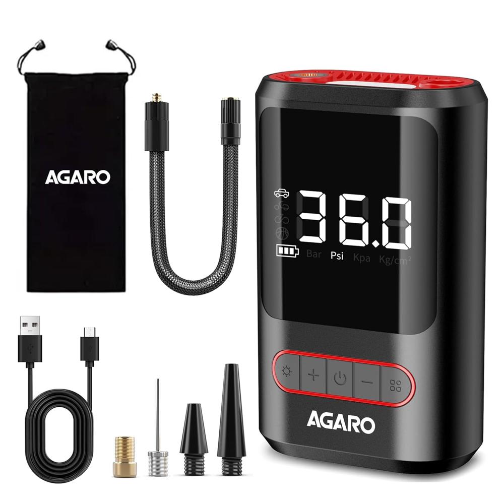 AGARO Galaxy Portable Tyre Inflator for Cars, Bikes, Bicycles & Balls, 150 PSI Pressure, 2 X 2000mAh Battery, Digital Display, Pressure Detection, Auto Cut-Off, Type-C Charging, SOS Modes 34068