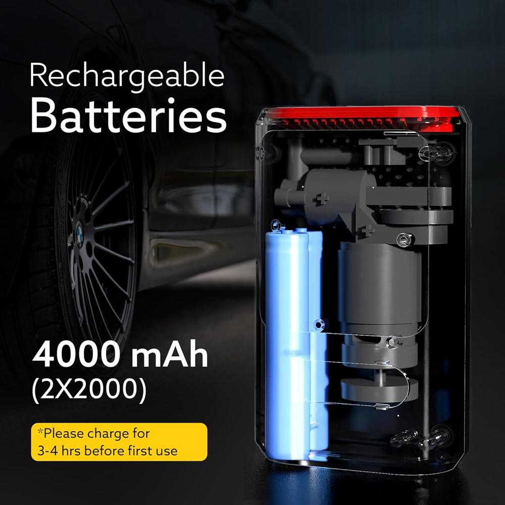 AGARO Galaxy Portable Tyre Inflator for Cars, Bikes, Bicycles & Balls, 150 PSI Pressure, 2 X 2000mAh Battery, Digital Display, Pressure Detection, Auto Cut-Off, Type-C Charging, SOS Modes 34068