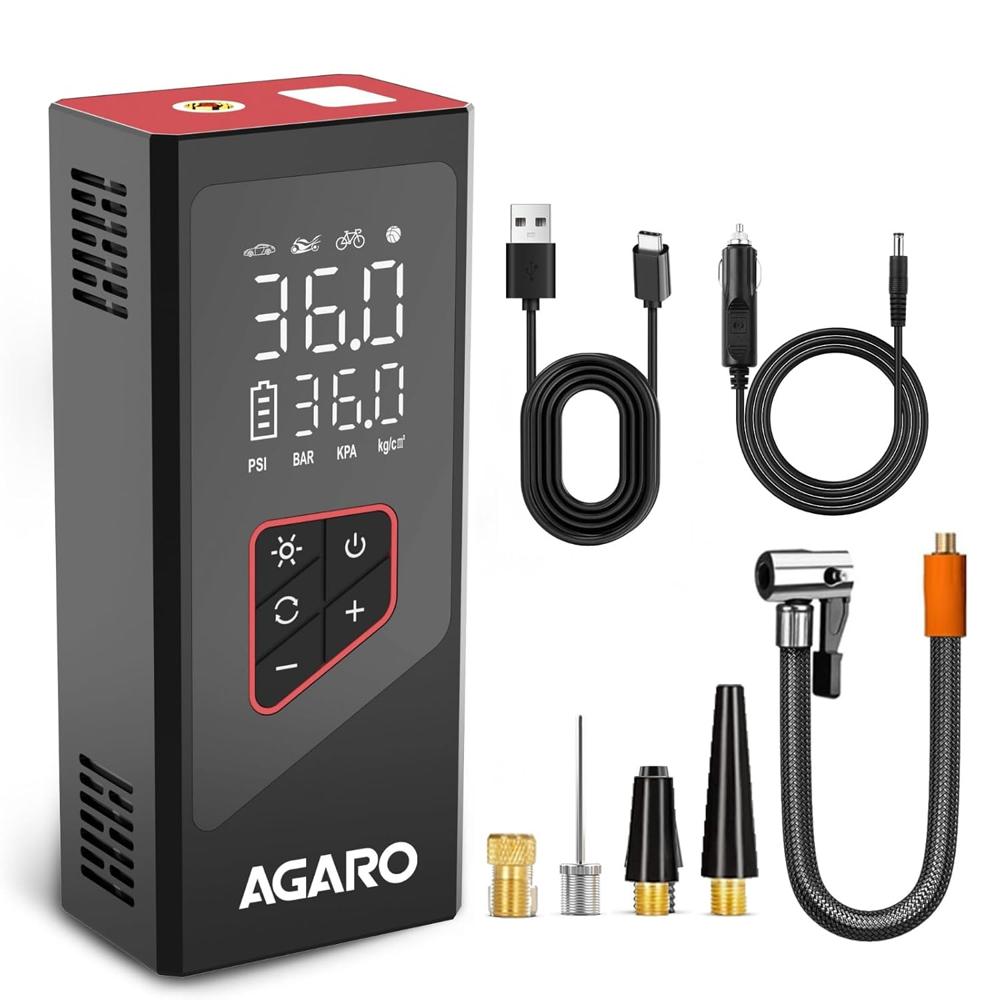 AGARO Regency Cordless Tyre Inflator, Rechargeable, 6000 mAh (3 * 2000) Batteries, Up to 150 PSI Air Pump for Car, Bike, Foot Balls, Inflatables, Portable Air Compressor, Power Bank, Multipurpose Use  34190