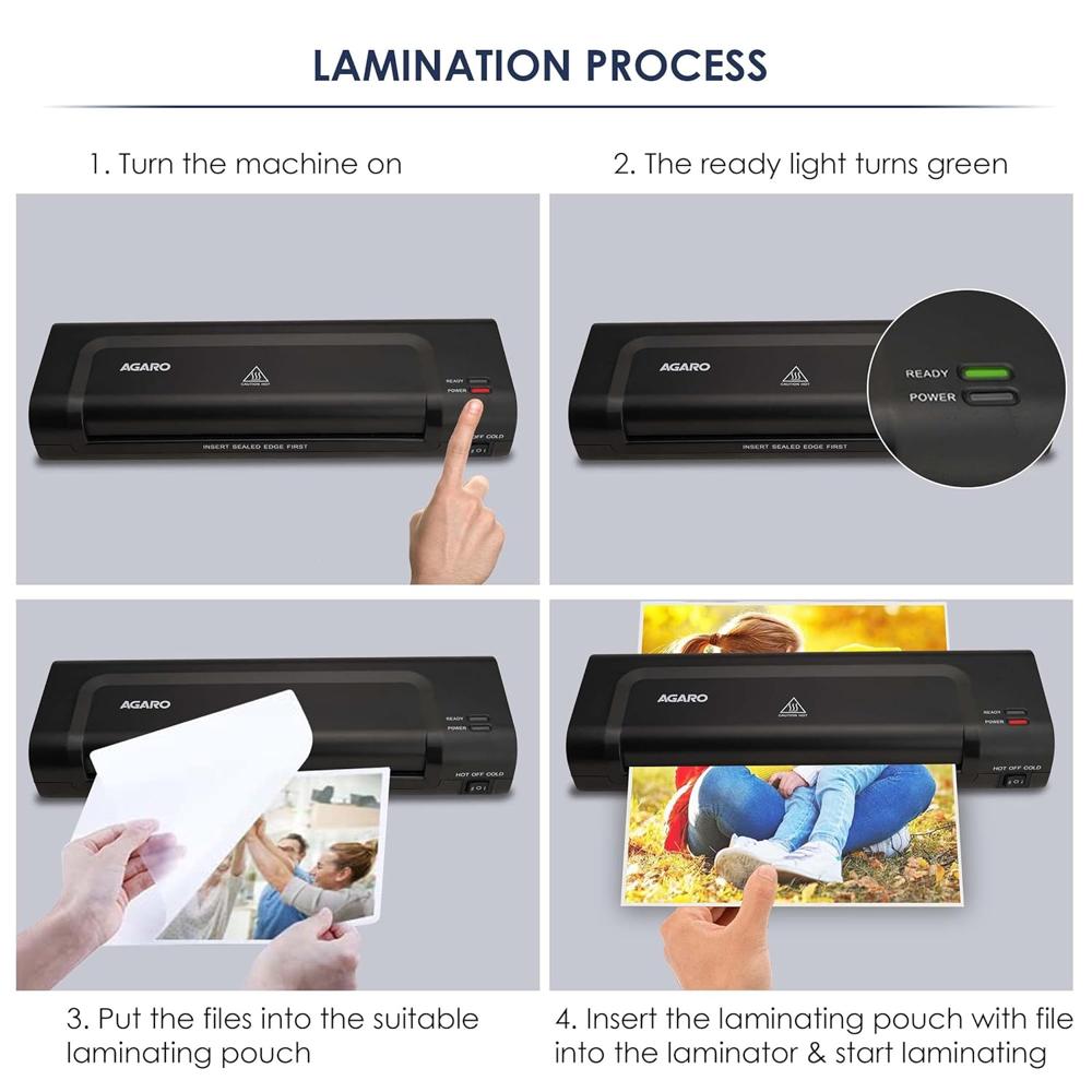 AGARO Icon A4 Lamination Machine with Jam Release Button Supports Hot and Cold Lamination, Fully Automatic, Laminator Machine, and Ideal for Photos, Documents & ID Cards, Black  33629