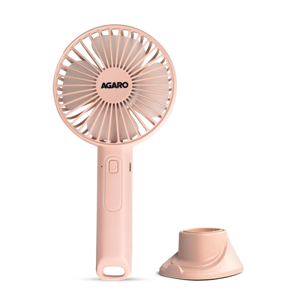 AGARO Elite Mini Fan, 4 inches, Rechargeable Lithium-Ion with 2000 mAh Battery, 3 Speed Option and Table Dock Fan for Home, Kitchen, Office Desk, High Speed - 34145