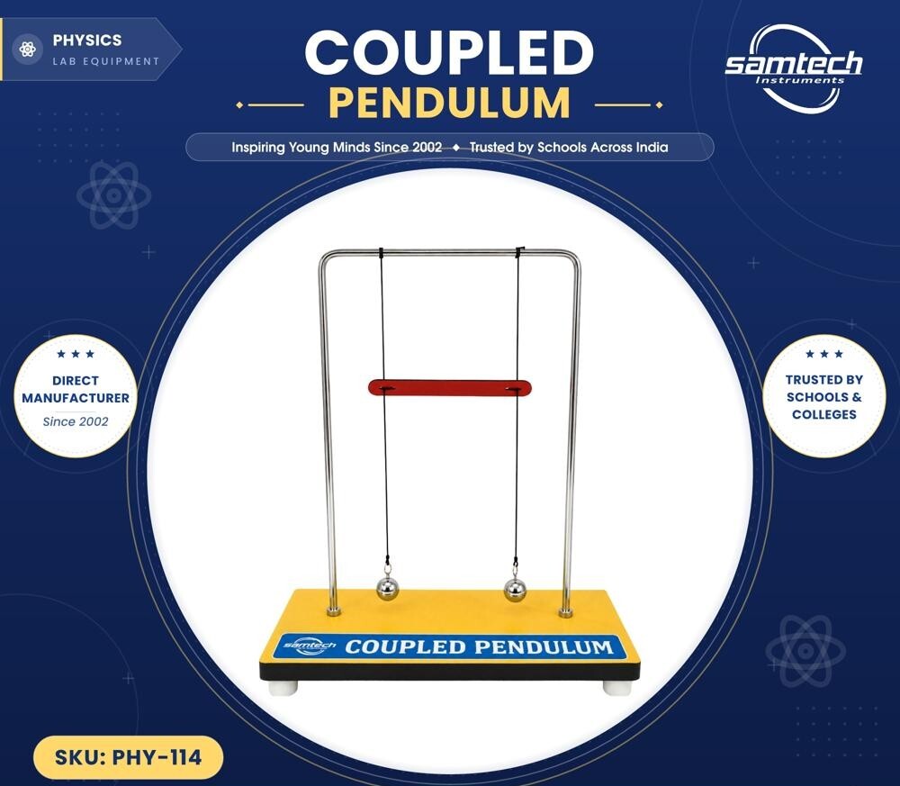 Coupled Pendulum - Polished Wooden Base Nickel-Plated Steel Rods 50x15x20 cm | Adjustable Lengths Manual Operation Oscillation Period Measurement