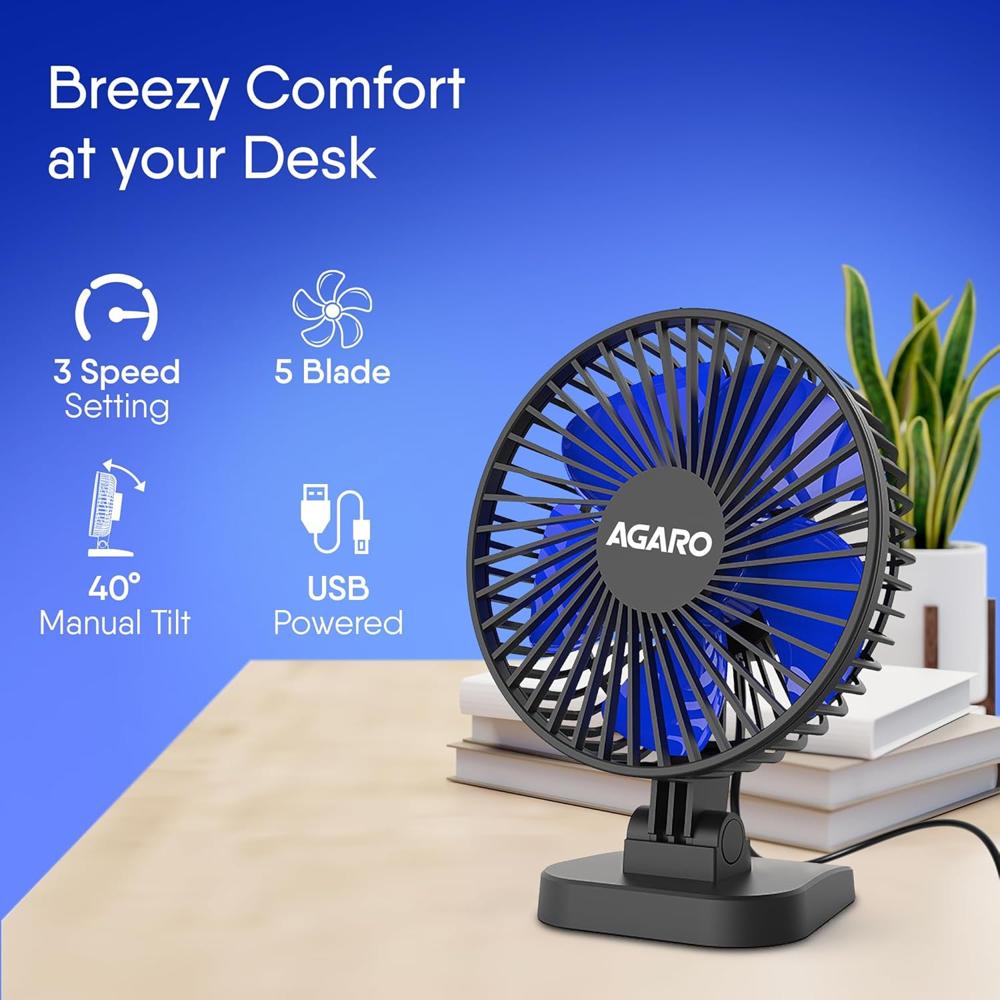 AGARO Breeze USB Desktop Fan, 4 Inch Quiet Desktop Fan, USB Plug in 34066