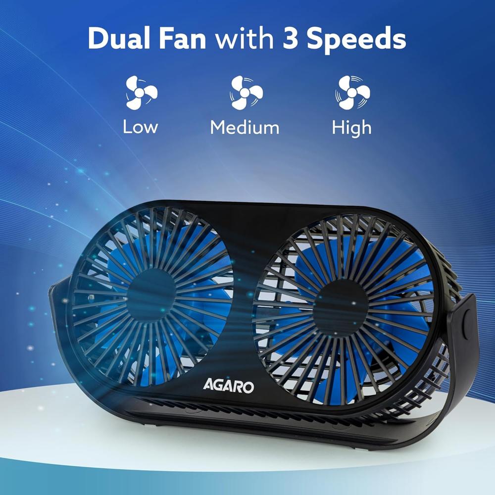 AGARO Signify USB Desk Twin Fan, Portable Table Cooling Fan with 3 Speed Wind, USB Powered, Dual Mode, Quiet Aromatherapy Table Desk Fan, Home, Office 34263
