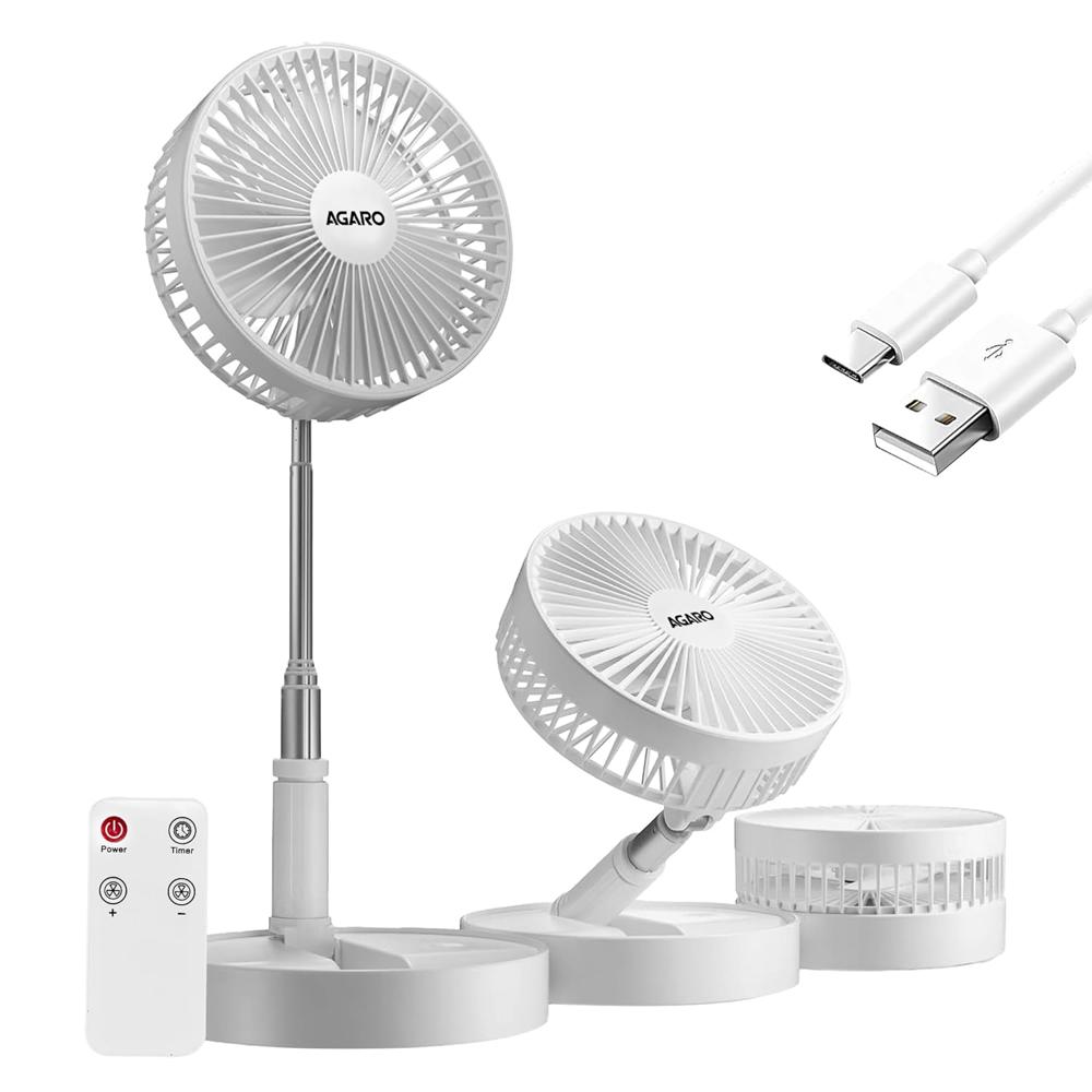 AGARO Grand Foldable Stand Fan with Remote Control, Rechargeable, 4 Speed, Copper Brushless Motor, Height Adjustable & Foldable Design, Travel Fan, Portable, Low Noise, Home, office 34294