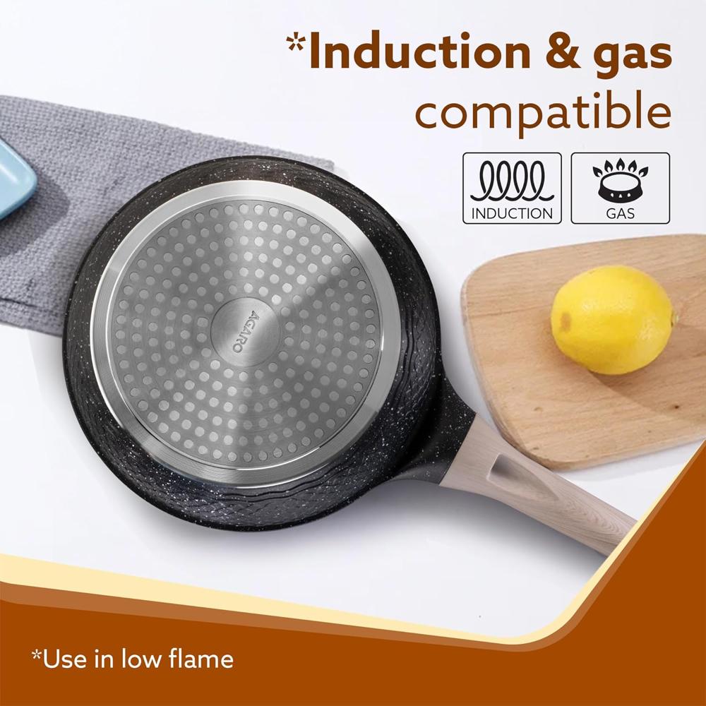 AGARO Imperial Granite Non Stick Frypan with Glass Lid, 3L / 28cm, Cast Aluminium Body, Omlette Egg Pan, Fish Fry Pan, Gas & Induction Compatible 34171