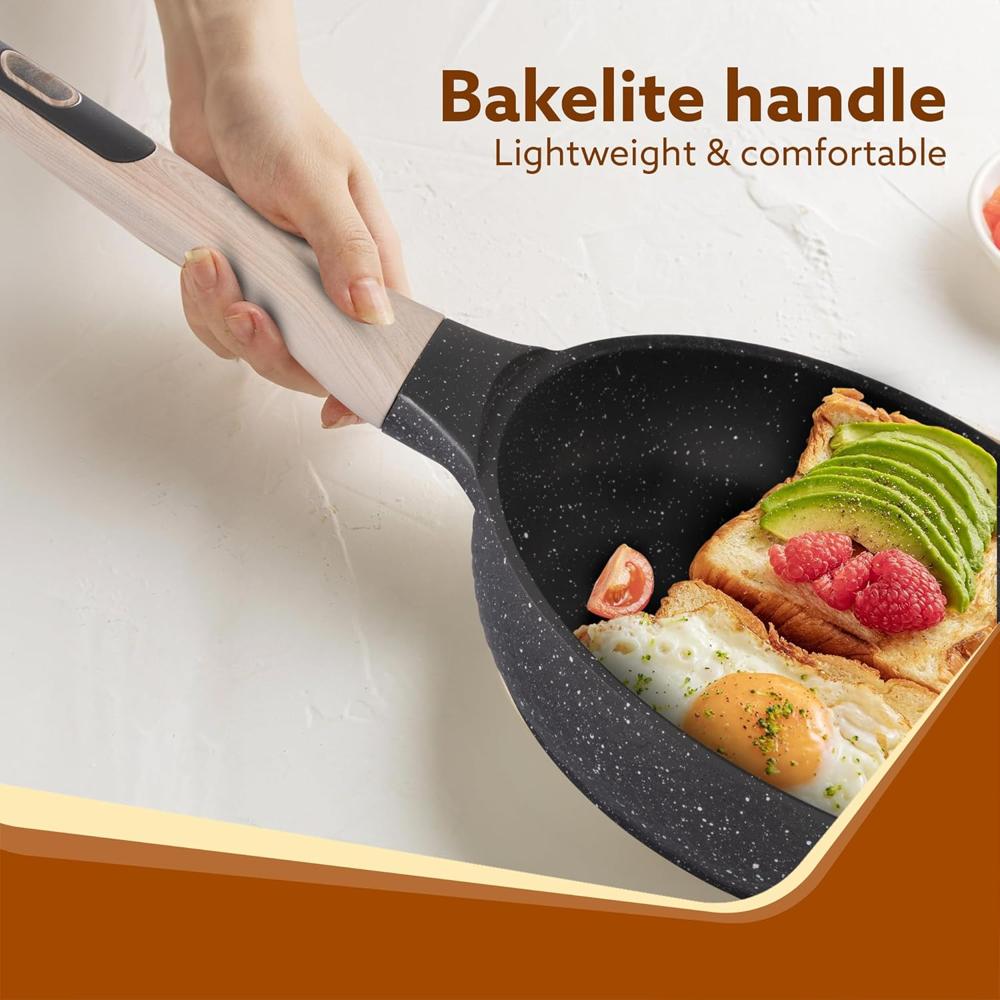 AGARO Imperial Granite Non Stick Frypan with Glass Lid, 3L / 28cm, Cast Aluminium Body, Omlette Egg Pan, Fish Fry Pan, Gas & Induction Compatible 34171