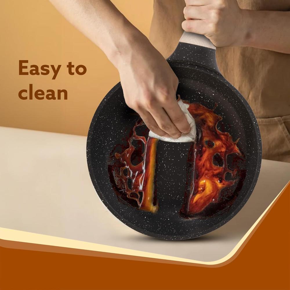 AGARO Imperial Granite Non Stick Frypan with Glass Lid, 3L / 28cm, Cast Aluminium Body, Omlette Egg Pan, Fish Fry Pan, Gas & Induction Compatible 34171