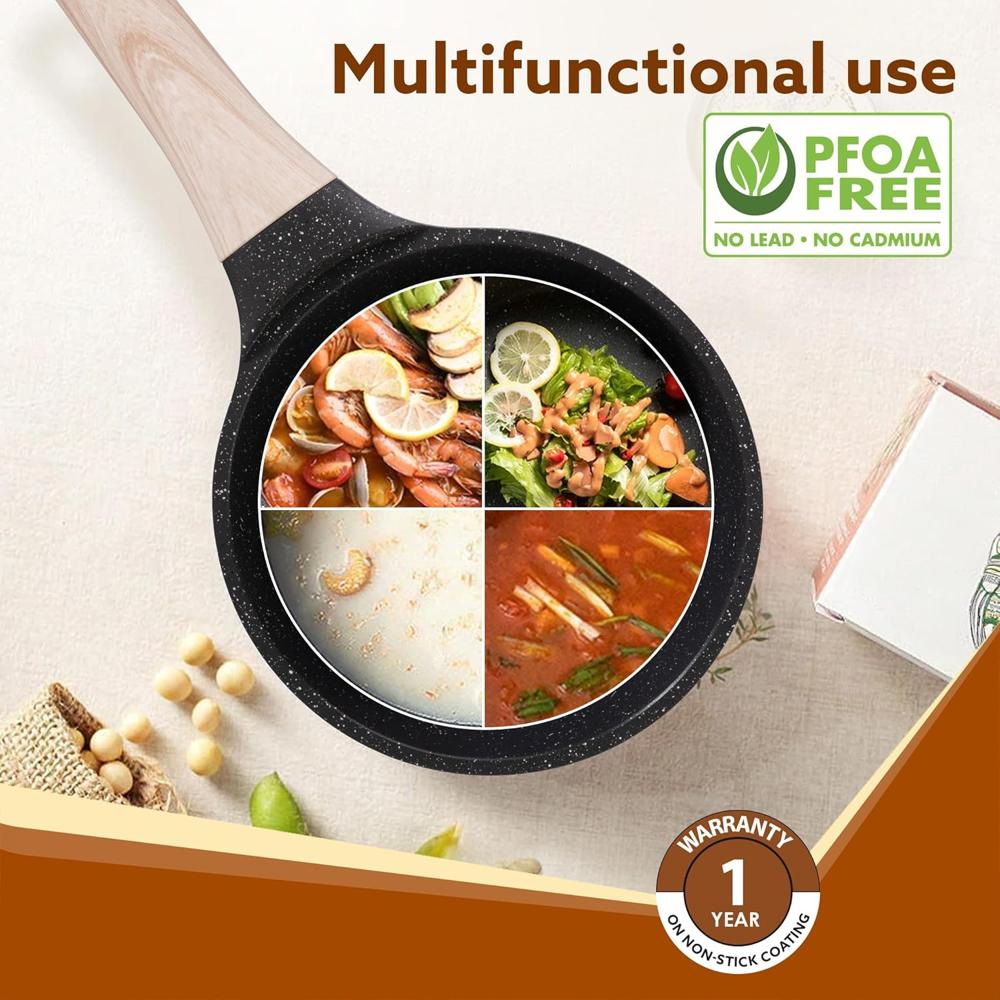AGARO Imperial Granite Non Stick Sauce pan with Glass Lid, 1.5L / 16cm, Cast Aluminium Body, Gas & Induction Compatible - 34172