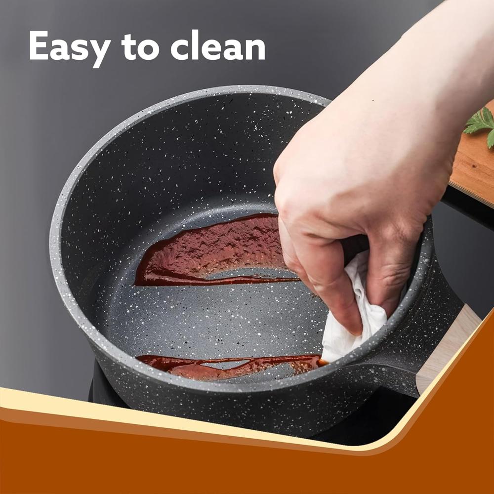 AGARO Imperial Granite Non Stick Sauce pan with Glass Lid, 1.5L / 16cm, Cast Aluminium Body, Gas & Induction Compatible - 34172