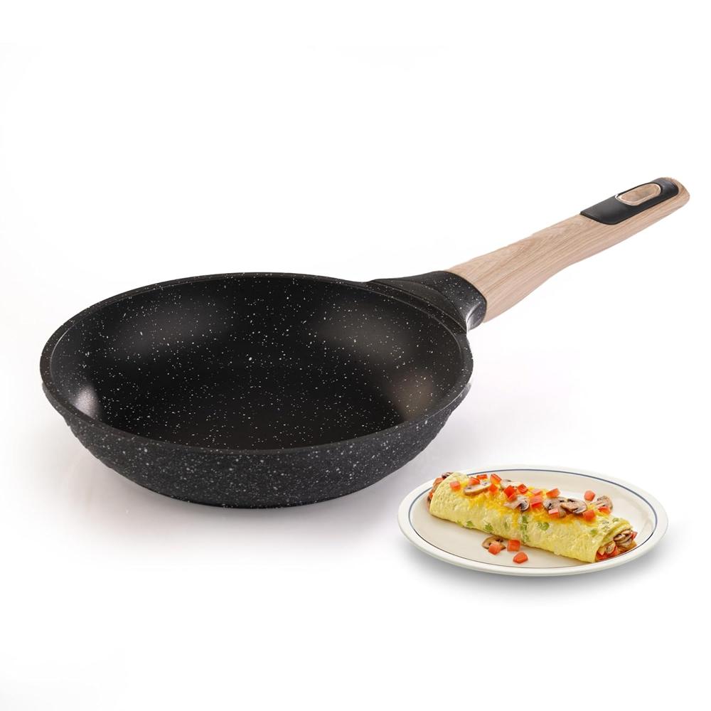 AGARO Imperial Granite Non Stick Fry Pan, 1.1L / 20cm, Cast Aluminium Body, Omlette Egg Pan, Fish Fry Pan, Gas & Induction Compatible, Dark Grey  34173