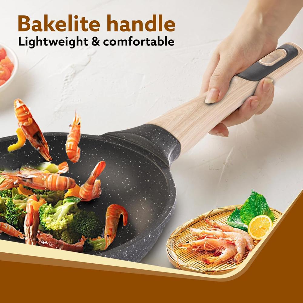 AGARO Imperial Granite Non Stick Fry Pan, 1.1L / 20cm, Cast Aluminium Body, Omlette Egg Pan, Fish Fry Pan, Gas & Induction Compatible, Dark Grey  34173