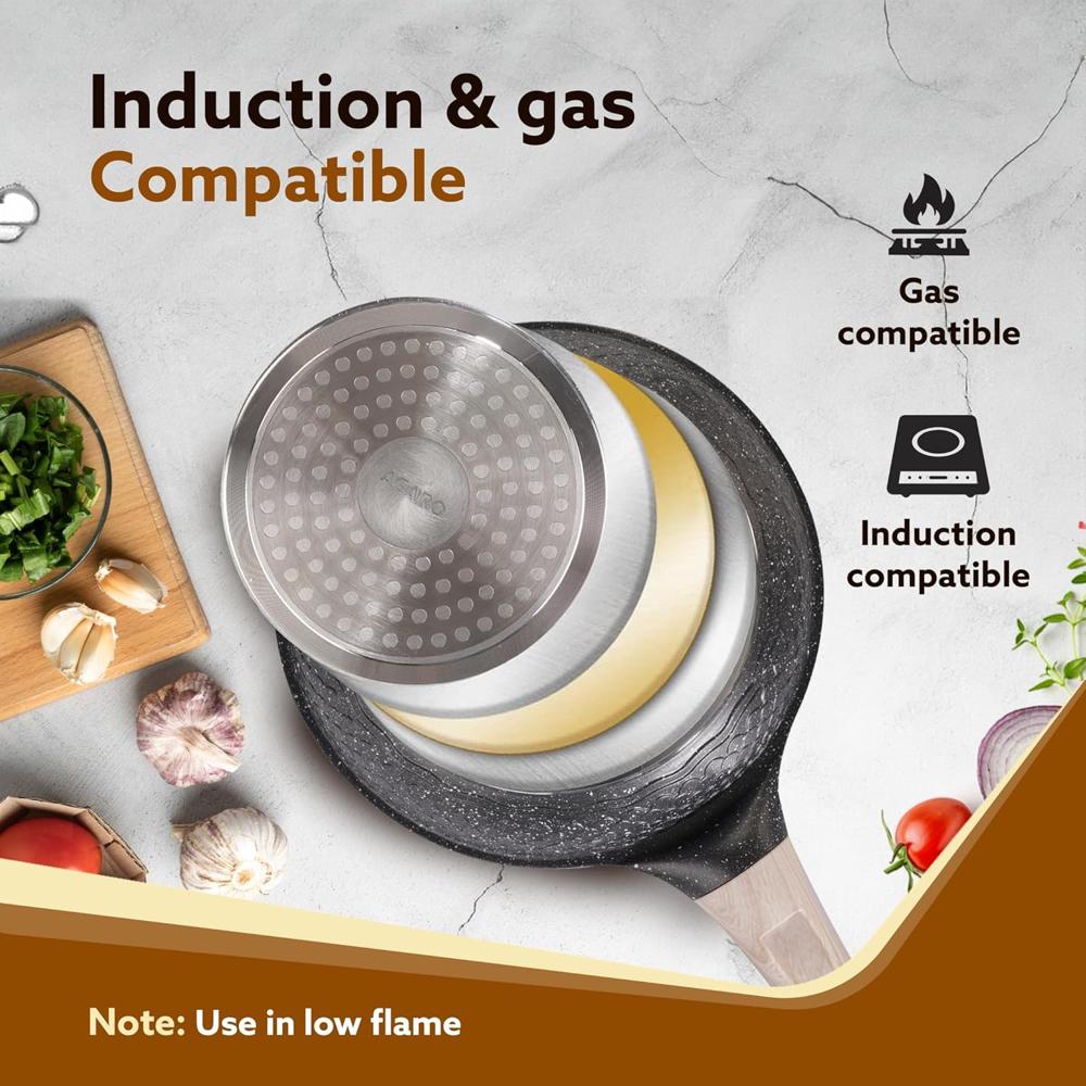 AGARO Imperial Granite Non Stick Fry Pan, 1.1L / 20cm, Cast Aluminium Body, Omlette Egg Pan, Fish Fry Pan, Gas & Induction Compatible, Dark Grey  34173