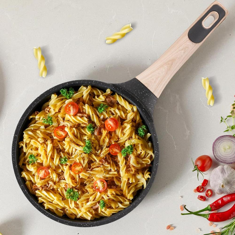 AGARO Imperial Granite Non Stick Fry Pan, 1.1L / 20cm, Cast Aluminium Body, Omlette Egg Pan, Fish Fry Pan, Gas & Induction Compatible, Dark Grey  34173