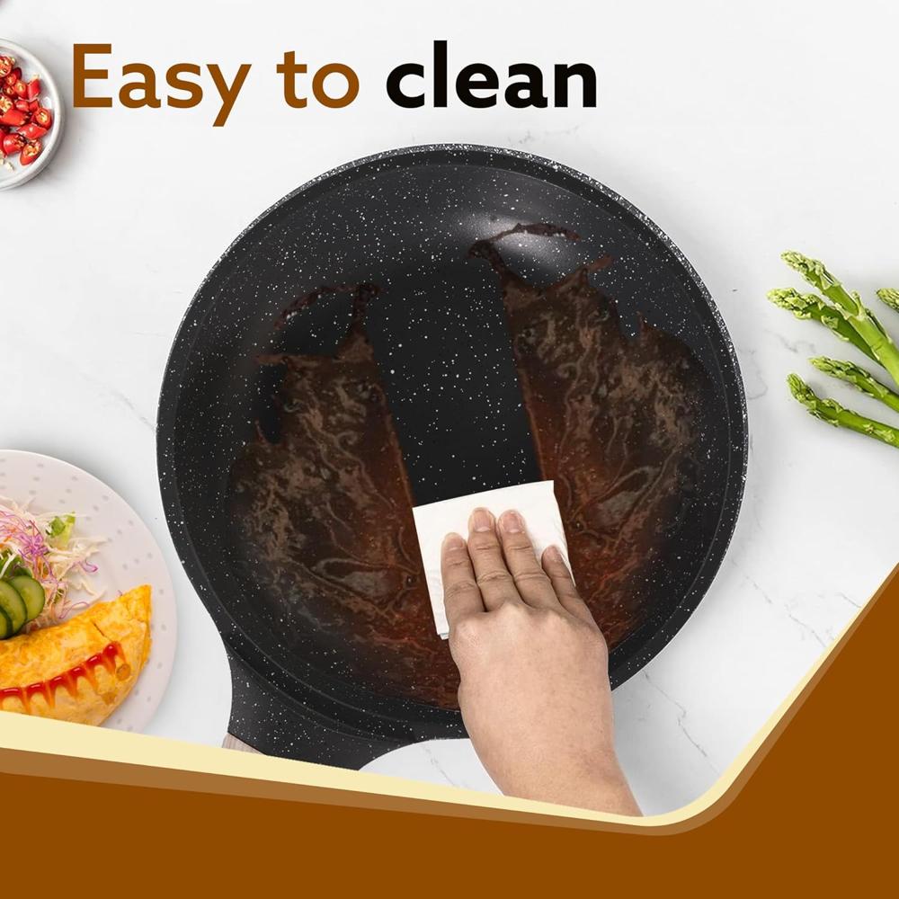 AGARO Imperial Granite Non Stick Fry Pan, 1.1L / 20cm, Cast Aluminium Body, Omlette Egg Pan, Fish Fry Pan, Gas & Induction Compatible, Dark Grey  34173