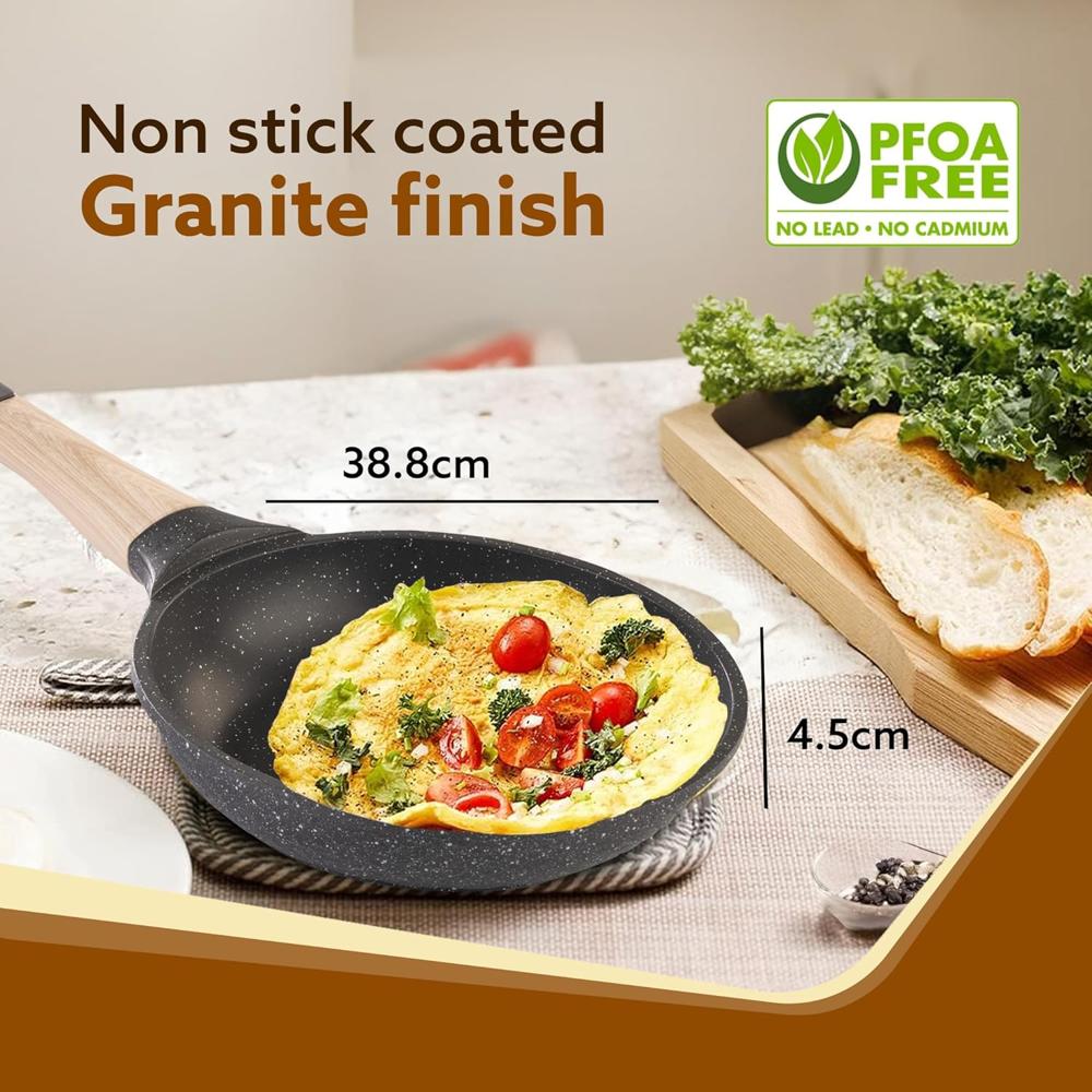 AGARO Imperial Granite Non Stick Fry Pan, 1.1L / 20cm, Cast Aluminium Body, Omlette Egg Pan, Fish Fry Pan, Gas & Induction Compatible, Dark Grey  34173