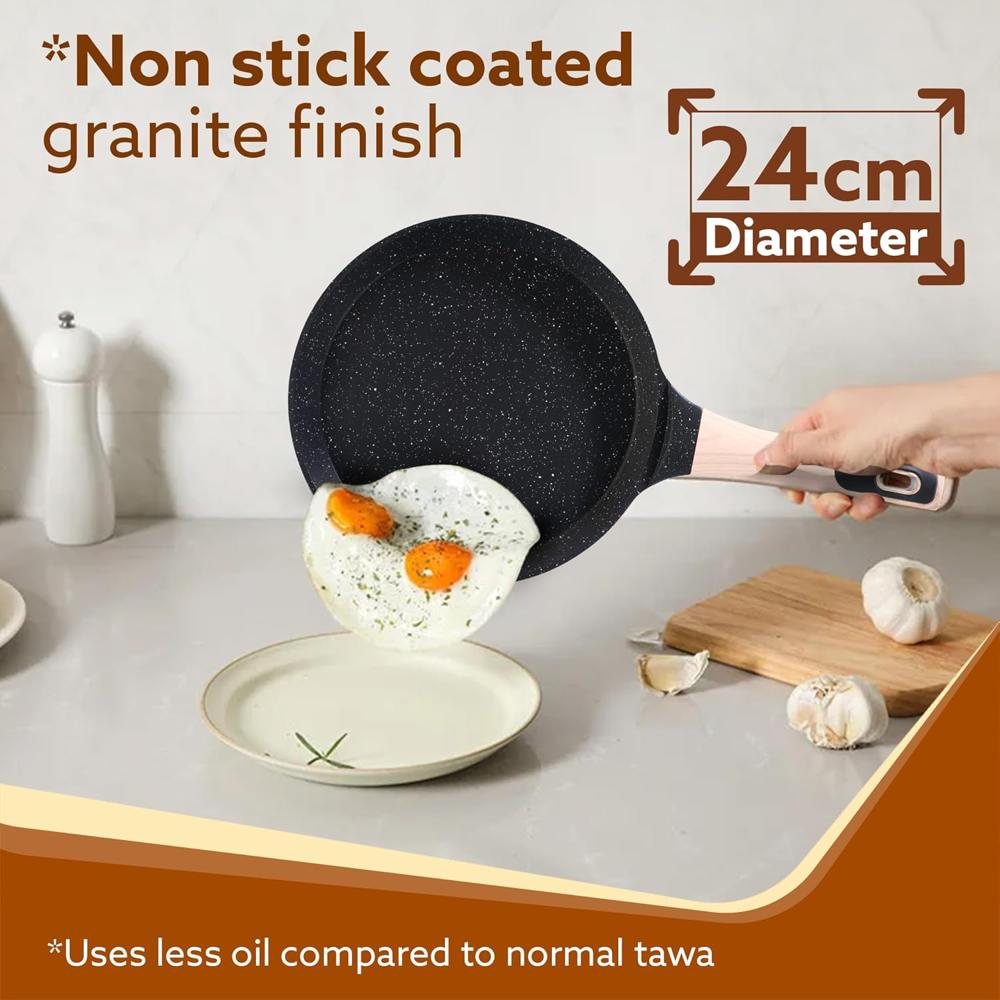 AGARO Imperial Granite Non Stick Tawa, 24 cm, Cast Aluminium Body, Tawa for Dosa/Paratha/Omlette, Gas & Induction Compatible 34174