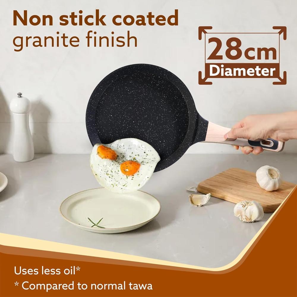 AGARO Imperial Granite Non Stick Tawa, 28 cm, Cast Aluminium Body, Tawa for Dosa/Paratha/Omlette, Gas & Induction Compatible  34175