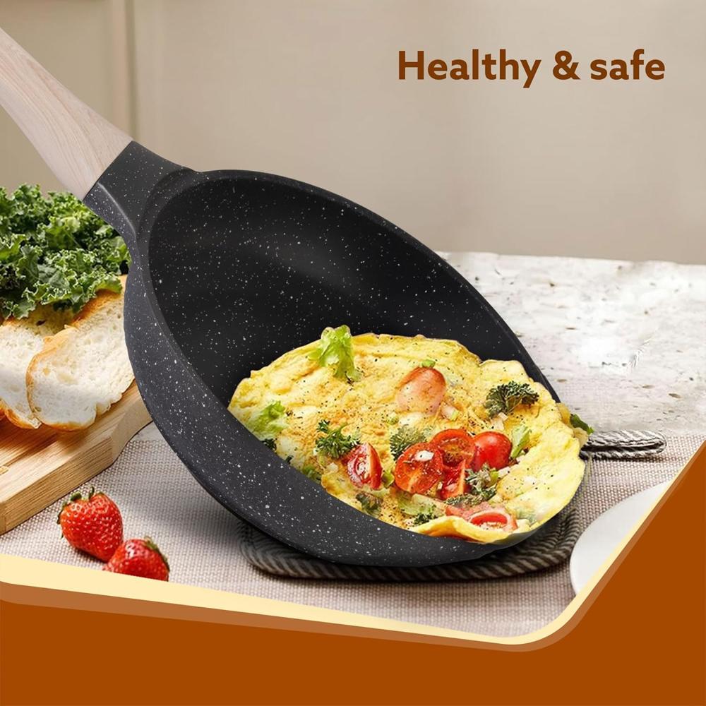 AGARO Imperial Granite Non Stick Cookware Set, 4pcs Cookware Set, 24cm &16cm Sauce pan with Lid, 28cm Deep Fry Pan with Lid, Cast Aluminium, Gas & Induction Com 34176patible.