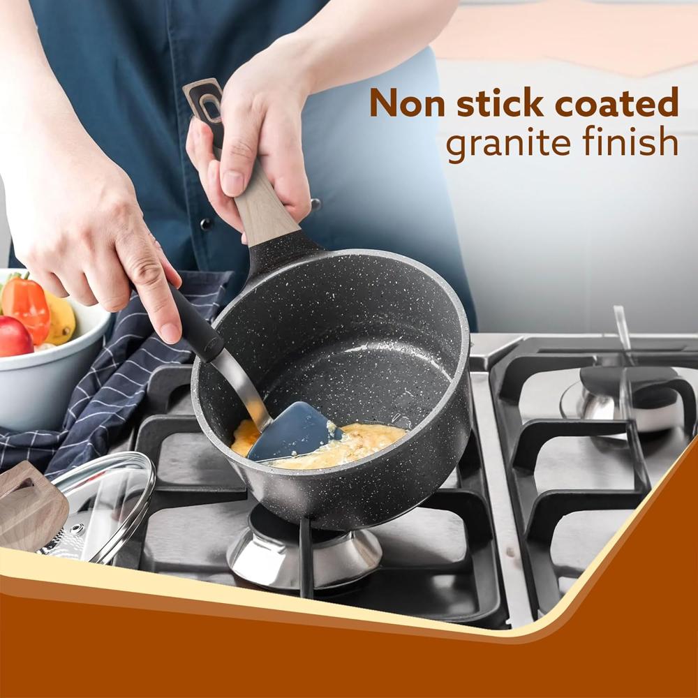 AGARO Imperial Granite Non Stick Cookware Set, 4pcs Cookware Set, 24cm &16cm Sauce pan with Lid, 28cm Deep Fry Pan with Lid, Cast Aluminium, Gas & Induction Com 34176patible.
