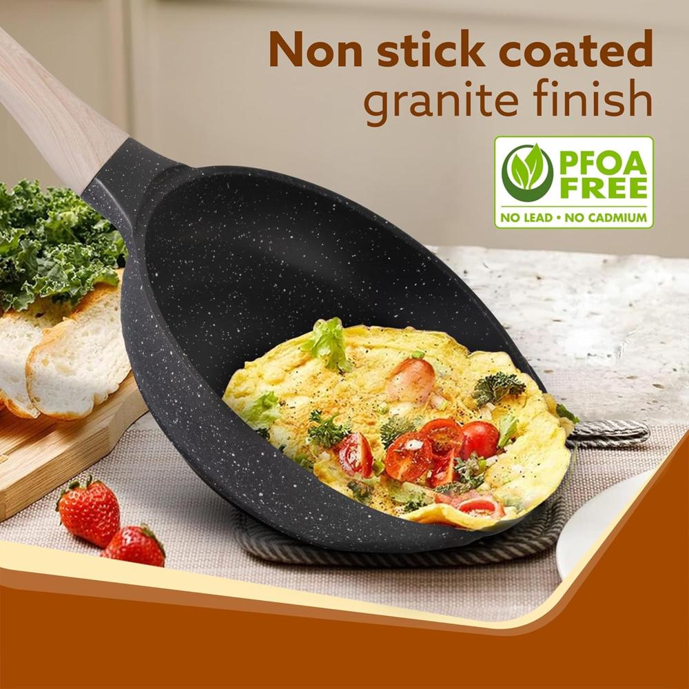 AGARO Imperial Granite Non Stick Cookware Set, 3pcs Cookware Set, 24cm Frying Pan with Glass Lid, 28cm Dosa Tawa, 28cm Kadai with Glass Lid, Cast Aluminium Body, Gas & Induction Compatible, Dark Grey 34177