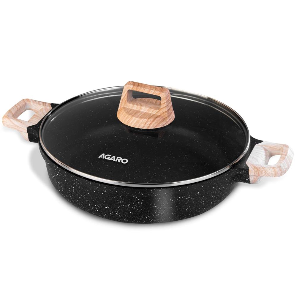 AGARO Imperial Granite Non Stick Kadai with Glass Lid, 2.8L / 24cm, Kadai,Deep Frying Pan, Biryani Pot, Cast Aluminium Body, Gas & Induction Compatible, Dark Grey  34178