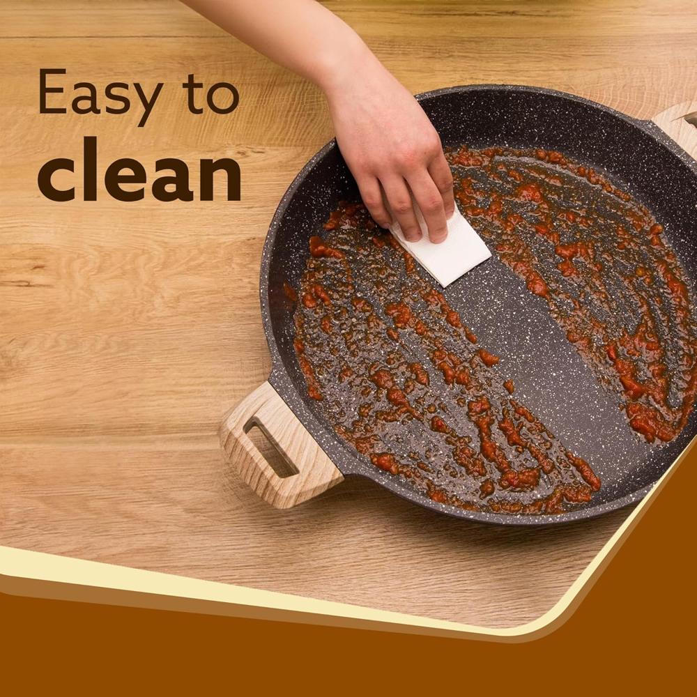 AGARO Imperial Granite Non Stick Kadai with Glass Lid, 3.8L / 28cm, Deep Frying Pan, Biryani Pot, Cast Aluminium Body, Gas & Induction Compatible, Dark Grey  34179