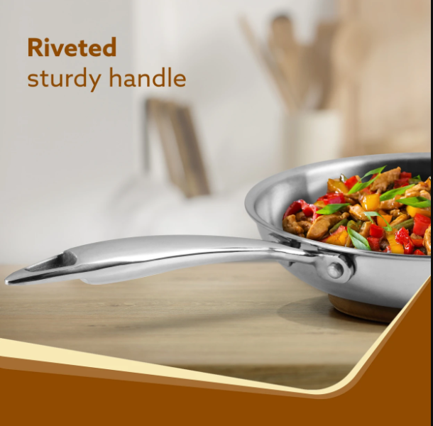 AGARO Regency Tri-Ply Steel Frying Pan Fry Pan 24 cm diameter 1.5 L capacity Aluminium, Non-stick, Induction Bottom  33965