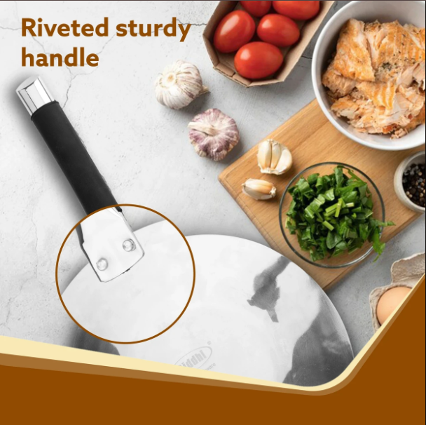 AGARO Royal Honey Comb Tawa, 26 cm Diameter, Tri-Ply Steel with Honey Comb Pattern Design, Gas & Induction Oven Compatible, Riveted Handle, Food Safe & PFOA Free, Cooking, Cookware, Silver.  33968
