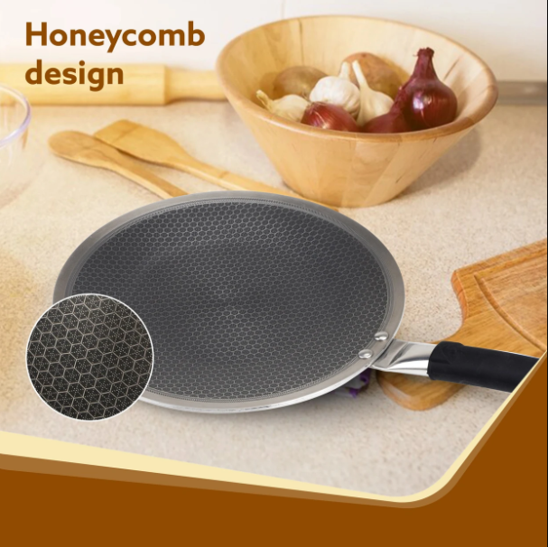 AGARO Royal Honey Comb Tawa, 26 cm Diameter, Tri-Ply Steel with Honey Comb Pattern Design, Gas & Induction Oven Compatible, Riveted Handle, Food Safe & PFOA Free, Cooking, Cookware, Silver.  33968