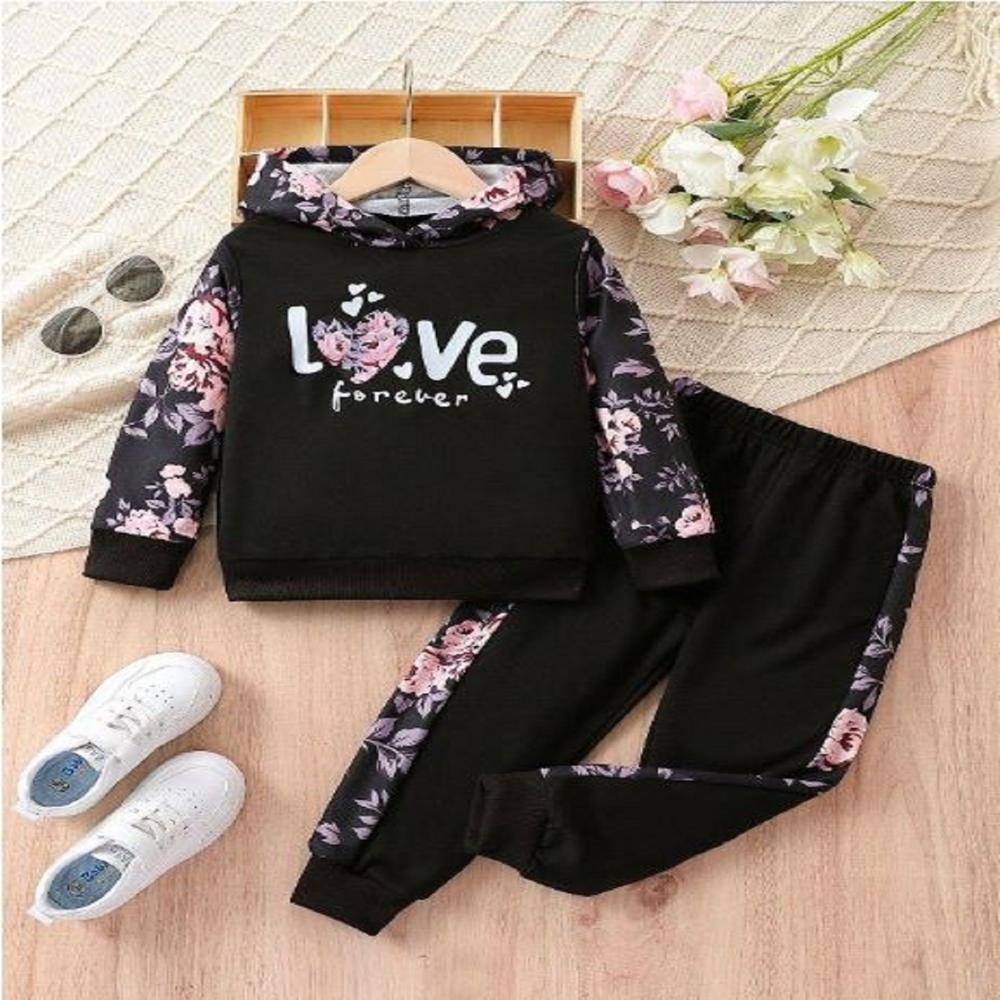 White Orange Kids Girls Hoodie Set