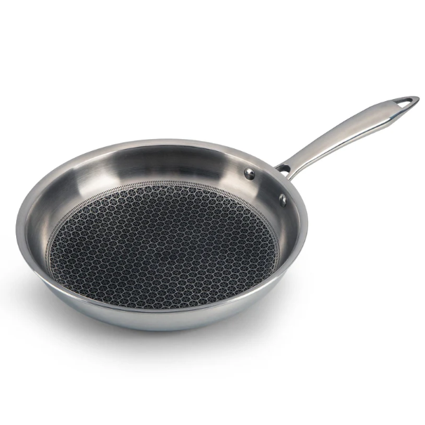 AGARO Royal Honey Comb Frying Pan, 1L Capacity, 22 cm Diameter, Tri-Ply Steel with Honey Comb, Riveted Handle, Food Safe & PFOA Free, Gas & Induction Compatible, Cooking, Frying, Serving, Silver 33969