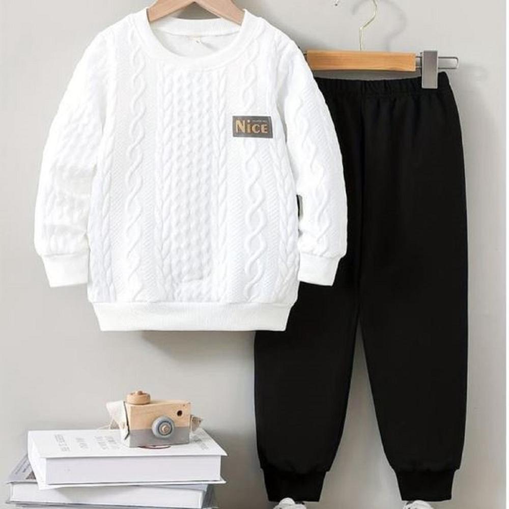 Kids Boys Full Sleeve White And Black Set