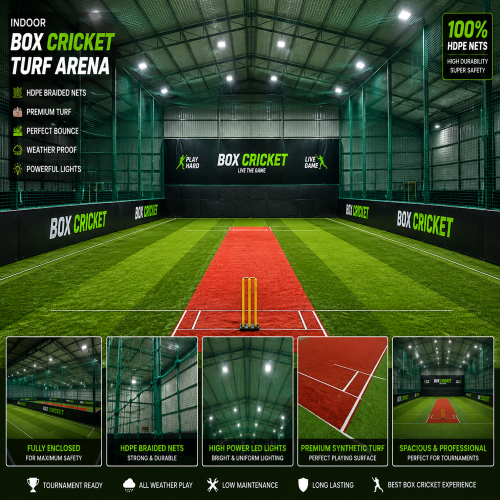 Box Cricket Artificial Turf & Nets - Material: Polyethylene