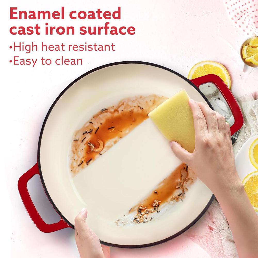 AGARO Royal Enamelled Cast Iron 5L Casserole with Lid, Cooking Pot, No Chemical Coating, Fast Heat, Heavy Weight, Gas & Induction Oven Compatible, for Meat, Dal, Curry, Biryani, Pulao, Red 34264