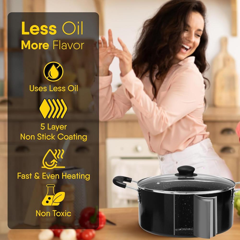 AGARO Elegant Non Stick Biryani Pot with Glass Lid, 26 cm Diameter, 5.5 Liter Capacity, Non Stick Coated Aluminium Pot, Side Handle, Gas & Induction Oven Compatible, Biriyani, Pulao, Rice 34289