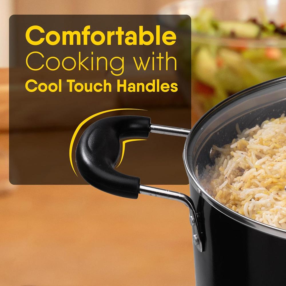 AGARO Elegant Non Stick Biryani Pot with Glass Lid, 26 cm Diameter, 5.5 Liter Capacity, Non Stick Coated Aluminium Pot, Side Handle, Gas & Induction Oven Compatible, Biriyani, Pulao, Rice 34289