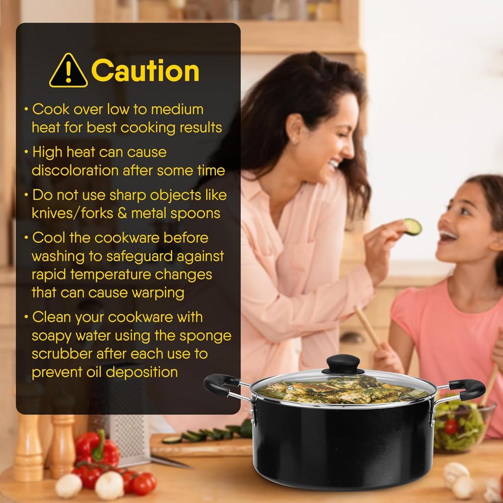 AGARO Elegant Non Stick Biryani Pot with Glass Lid, 26 cm Diameter, 5.5 Liter Capacity, Non Stick Coated Aluminium Pot, Side Handle, Gas & Induction Oven Compatible, Biriyani, Pulao, Rice 34289
