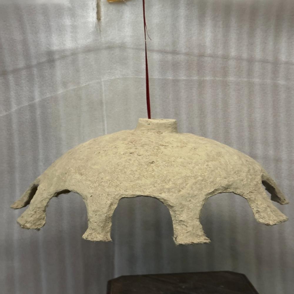 Paper Mache Lamp - Dome Shape, 20-25 Cm Height X 35-40 Cm Diameter, Natural Beige | Handmade, Eco-friendly, Arched Cutouts, E27 Bulb Compatible