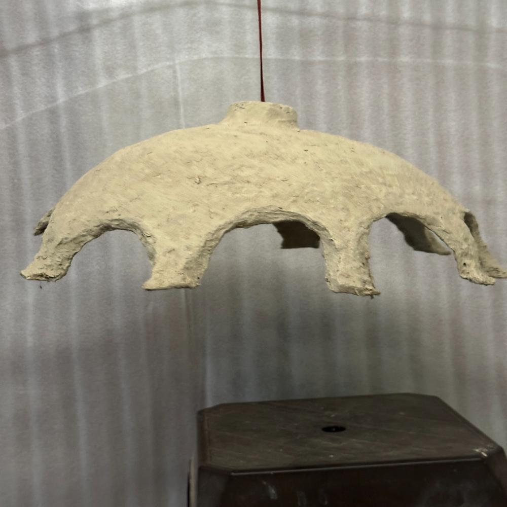 Paper Mache Lamp - Dome Shape, 20-25 Cm Height X 35-40 Cm Diameter, Natural Beige | Handmade, Eco-friendly, Arched Cutouts, E27 Bulb Compatible