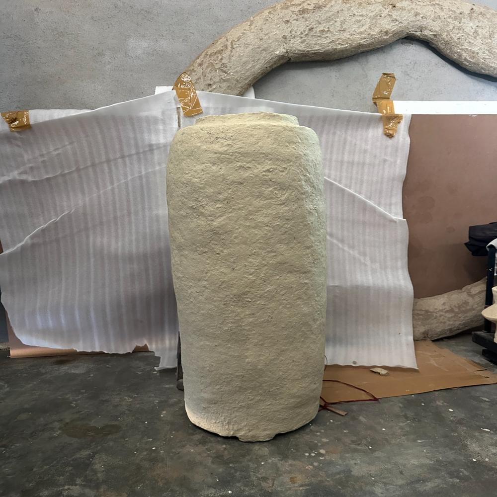 Paper Mache Vase - Tall Cylindrical, Beige Off-white, Matte Natural Texture, Handcrafted Eco-friendly