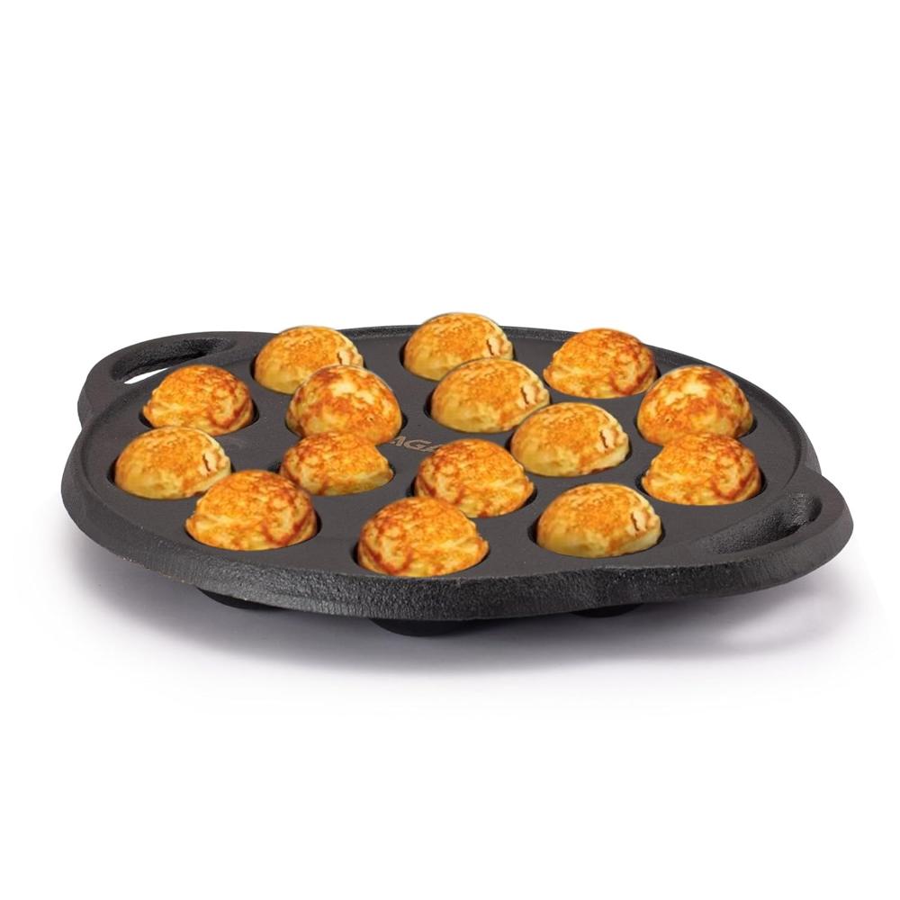 AGARO Royal Pre-Seasoned Cast Iron Paniyaram Pan, 15 pits (4cm x 2cm Each), No Chemical Coating, Rigid Handle, Fast Heating, Gas Oven Compatible, Appe, Gunta Ponganalu, Paddu, Kuzhi & Litti 34268